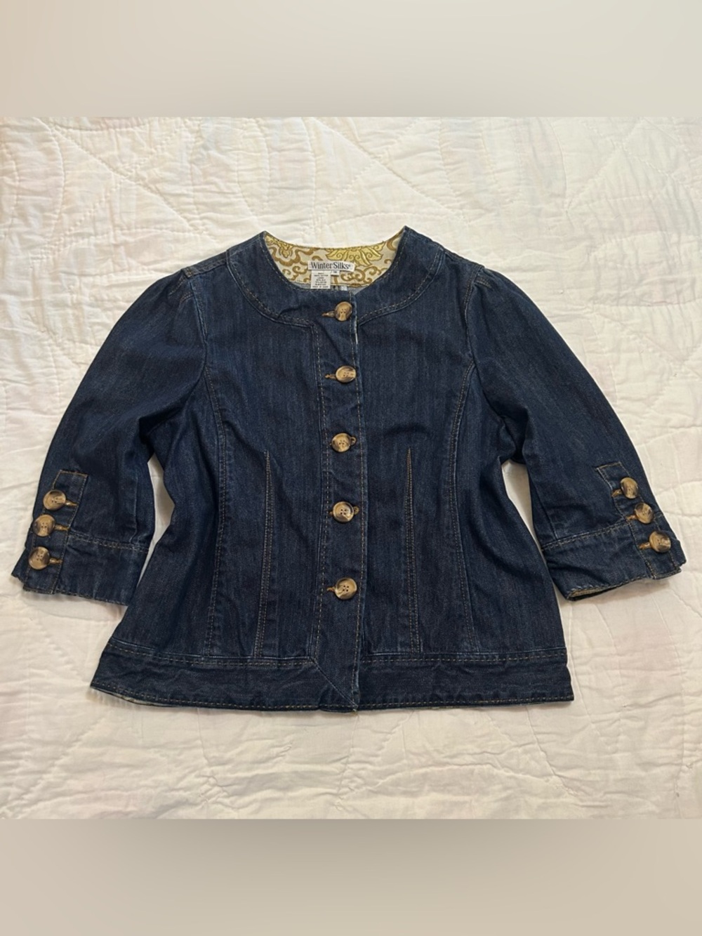 WinterSilks Retro Denim Jacket 3/4 Sleeve Womens 14 60’s Layering Spring